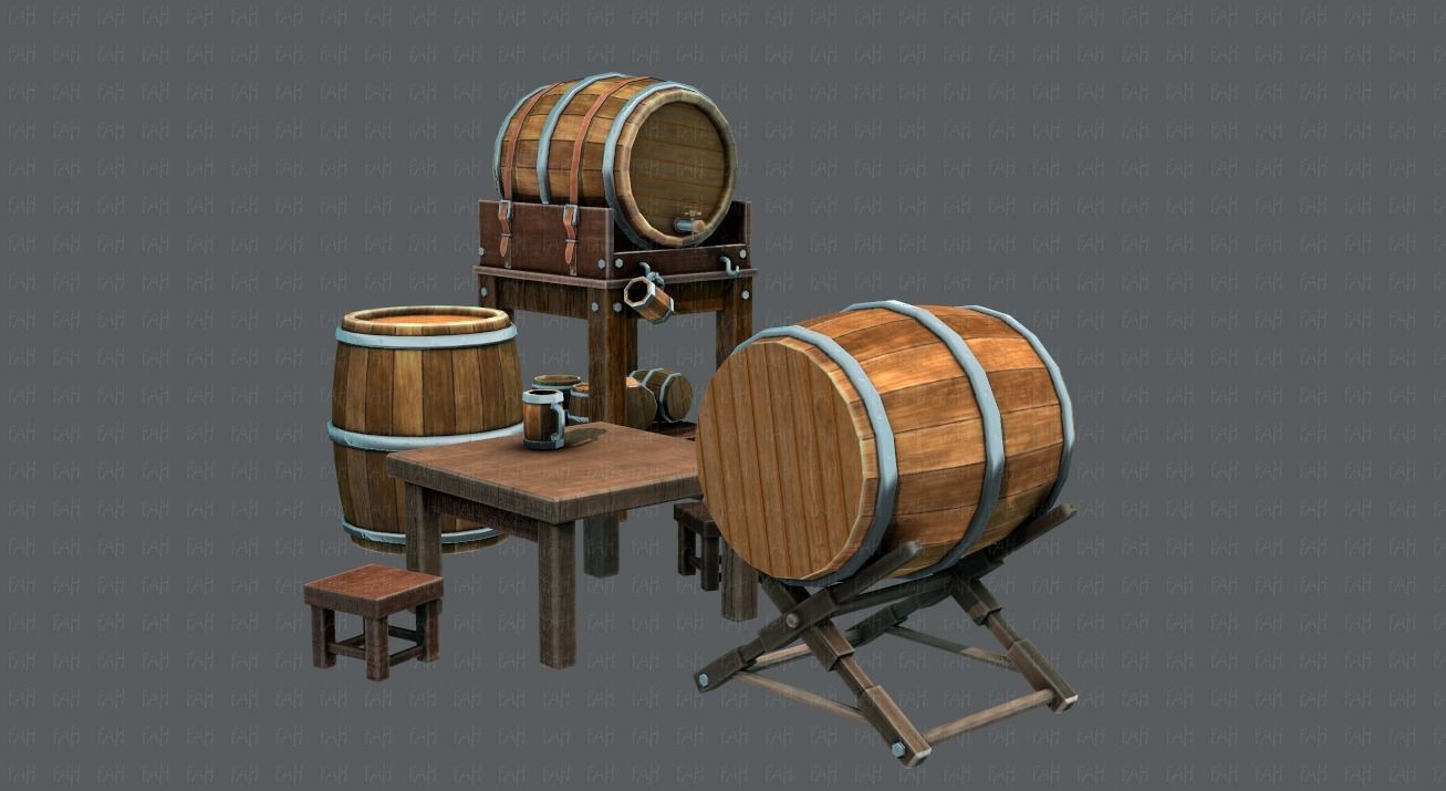 Barrel Lowpolygon V01 Low-poly 3D model_4