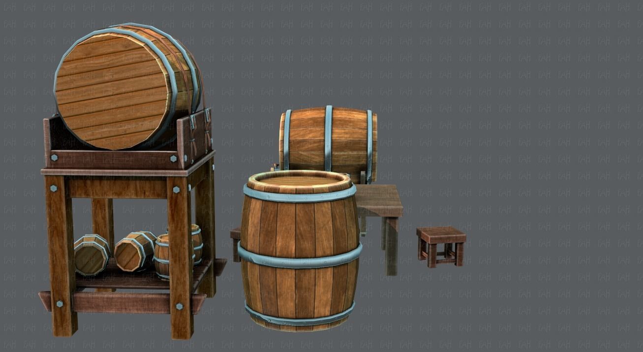 Barrel Lowpolygon V01 Low-poly 3D model_7