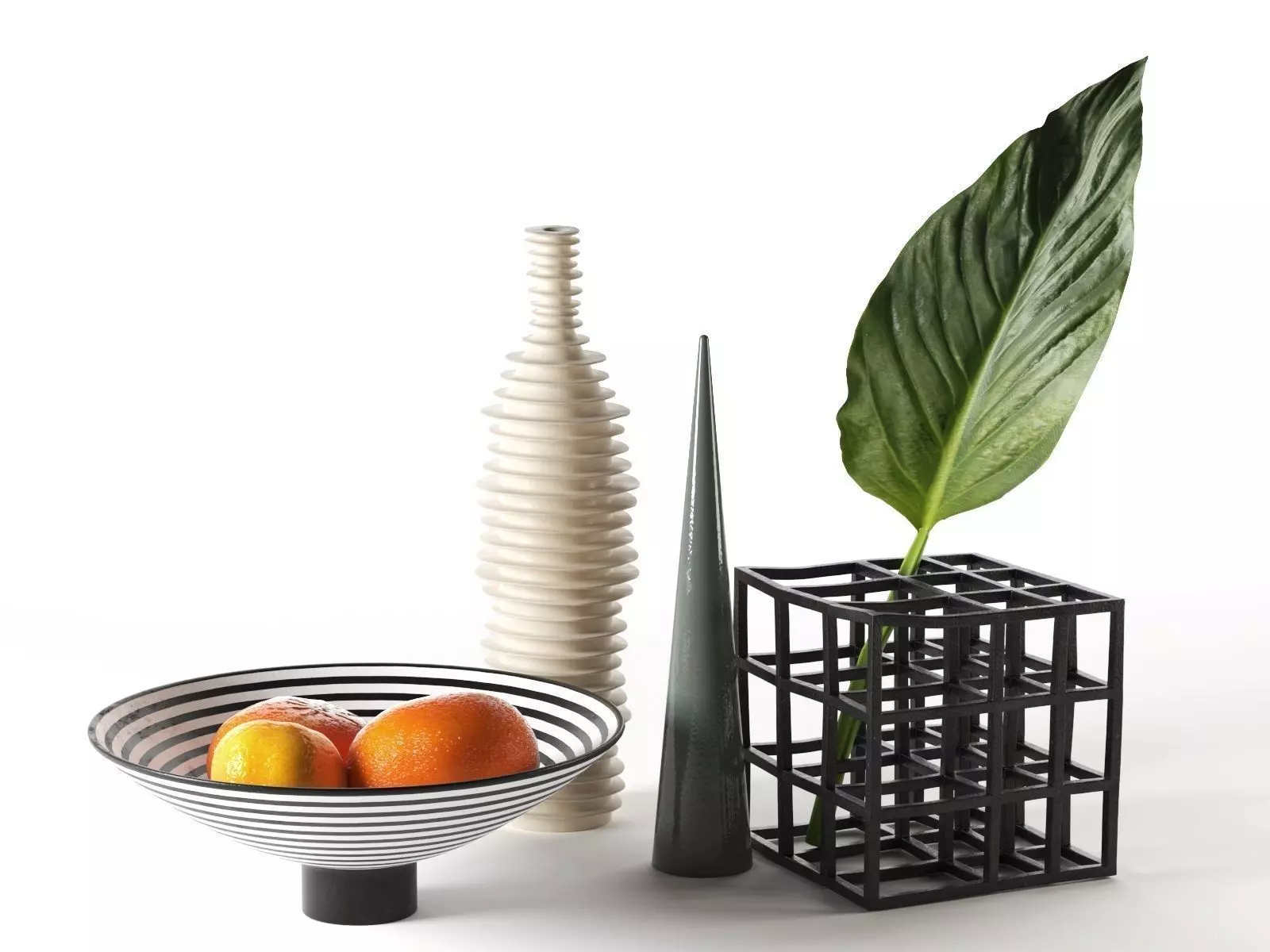 Decorative Objects with Oranges and Leaf 3D model_0