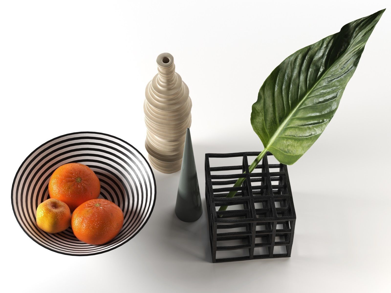 Decorative Objects with Oranges and Leaf 3D model_1