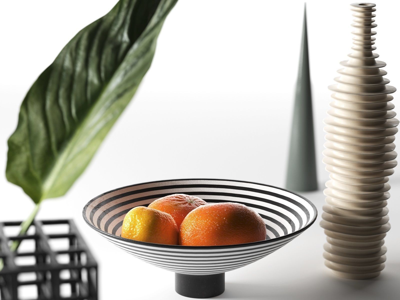 Decorative Objects with Oranges and Leaf 3D model_2