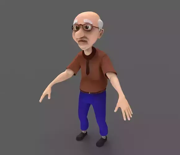 Oldman Lowpoly 3D Model Rigged and Animated Low-poly 3D model
