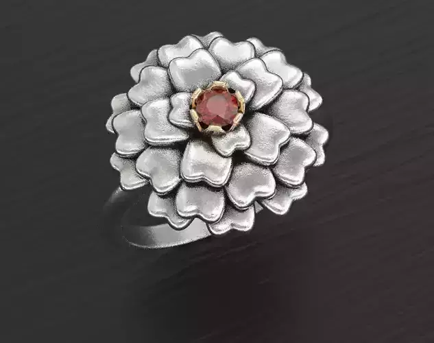 Stylish ring with a stone in the form of a flower 365