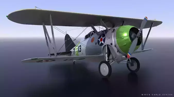 F2F-1 USS Wasp CV-7 1937 Low-poly 3D model