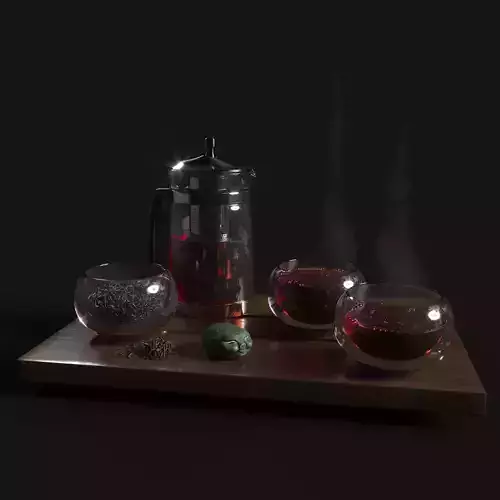 Tea Set pot and glasses on wooden tray