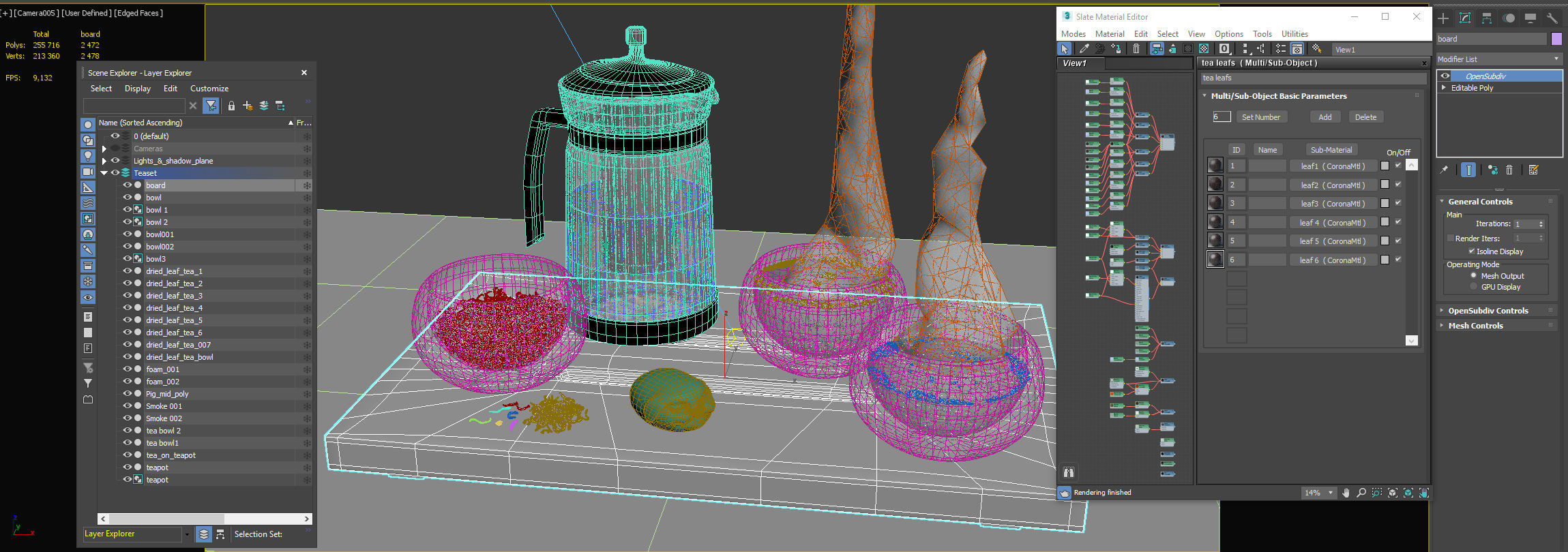 Tea Set pot and glasses on wooden tray 3D model_17