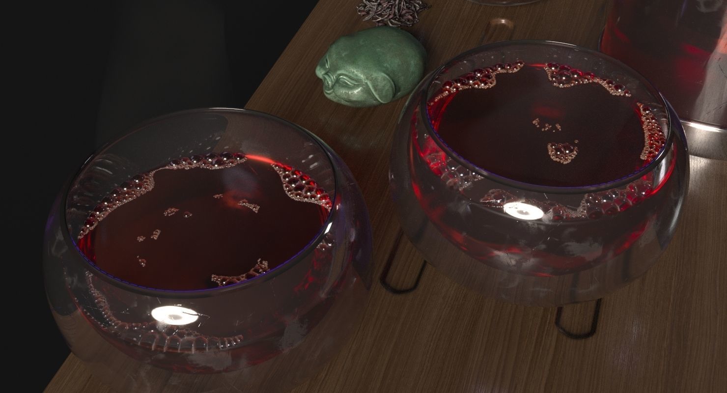 Tea Set pot and glasses on wooden tray 3D model_5