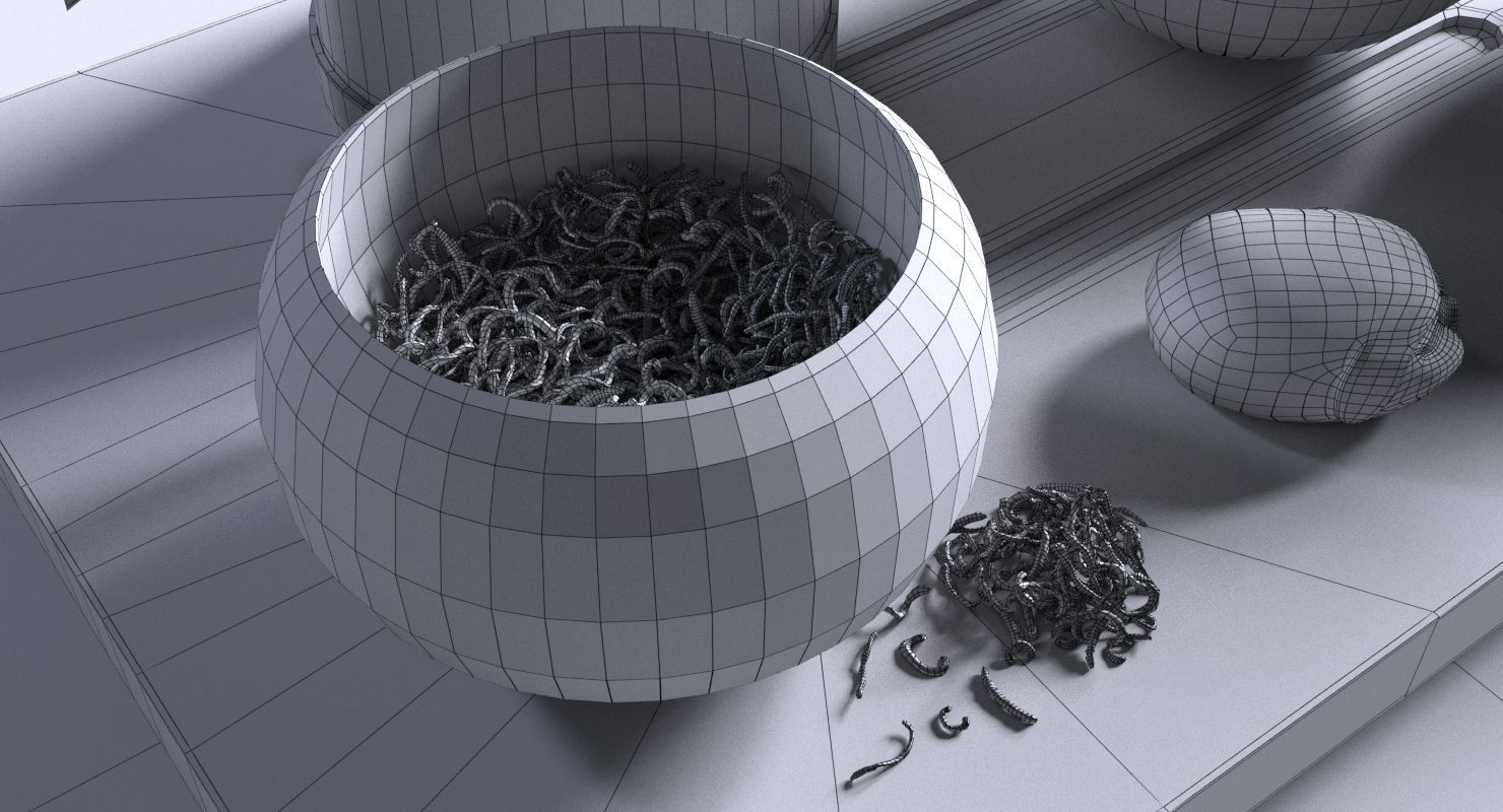 Tea Set pot and glasses on wooden tray 3D model_7