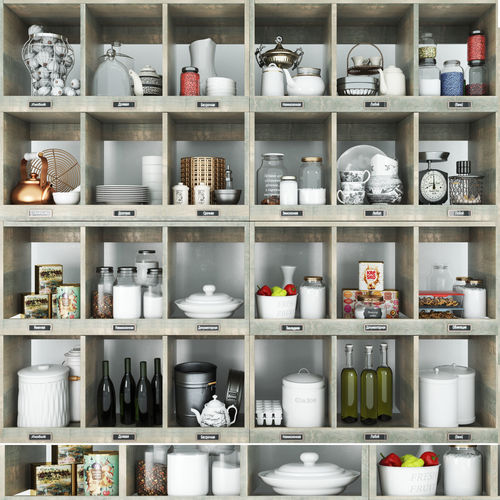 Set-190 kitchen shelf filled 3D model