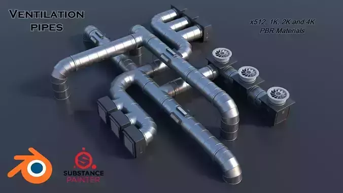 Modular Ventilation Pipes PBR Low-poly 3D model