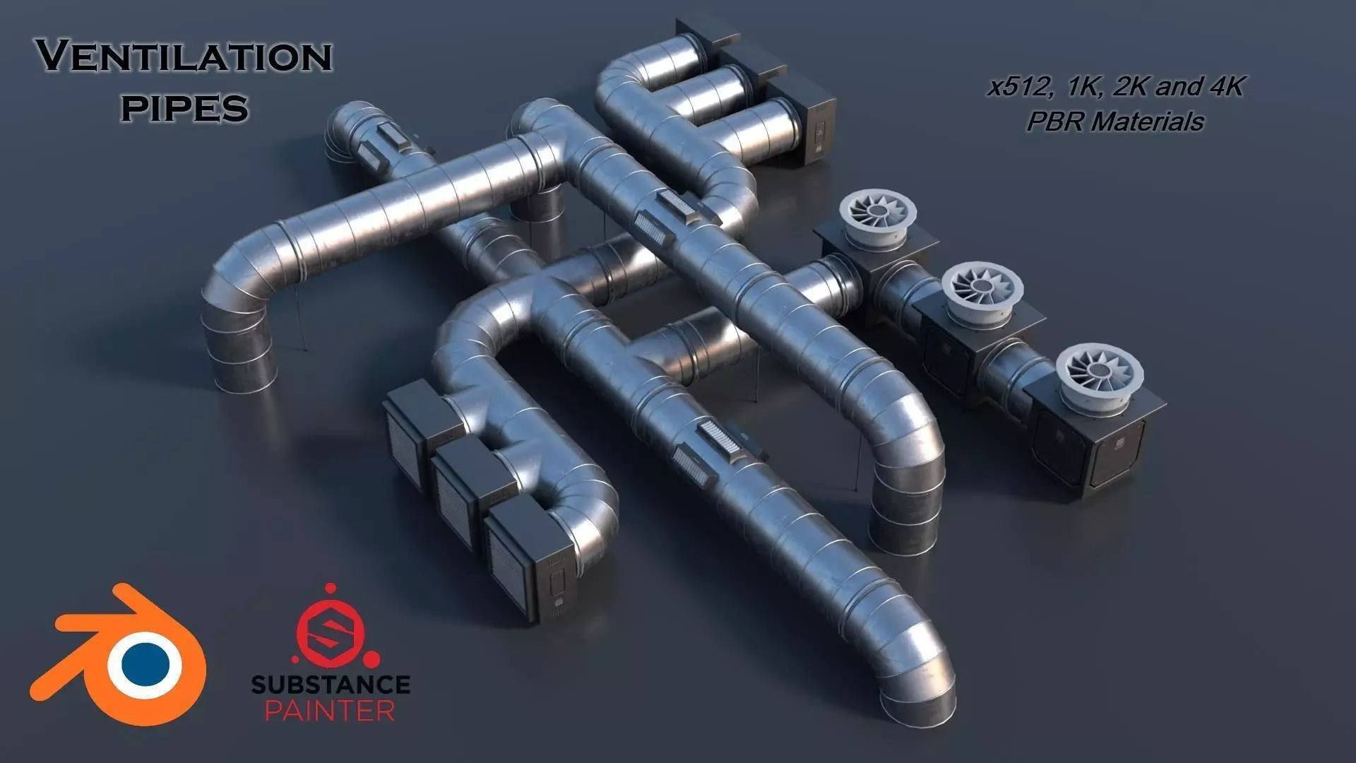 Modular Ventilation Pipes PBR Low-poly 3D model_0