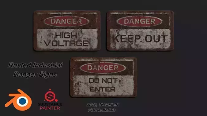 Rusted Industrial Signs PBR Low-poly 3D model
