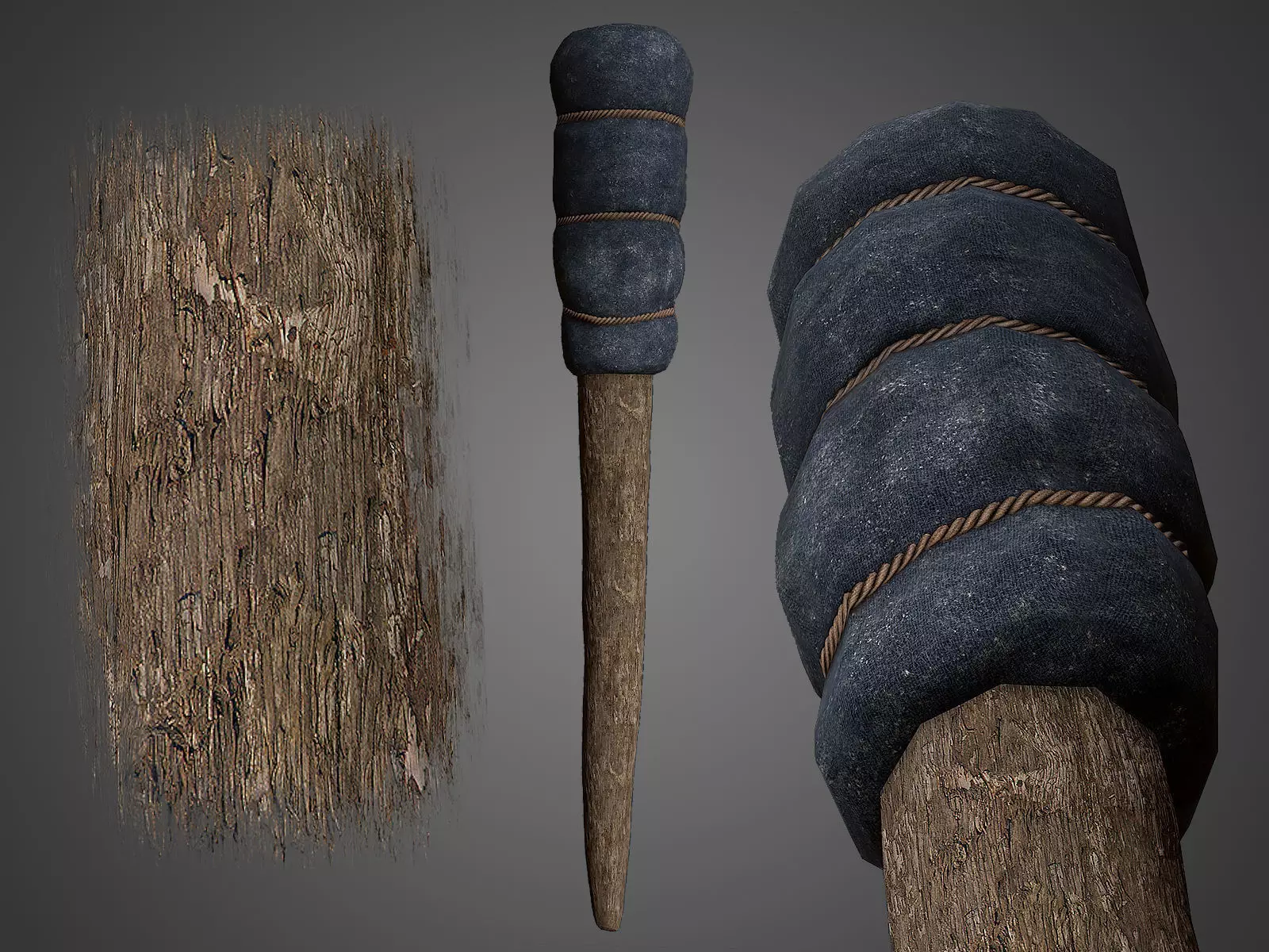 Wrapped Medieval Torch Low-poly 3D model_0