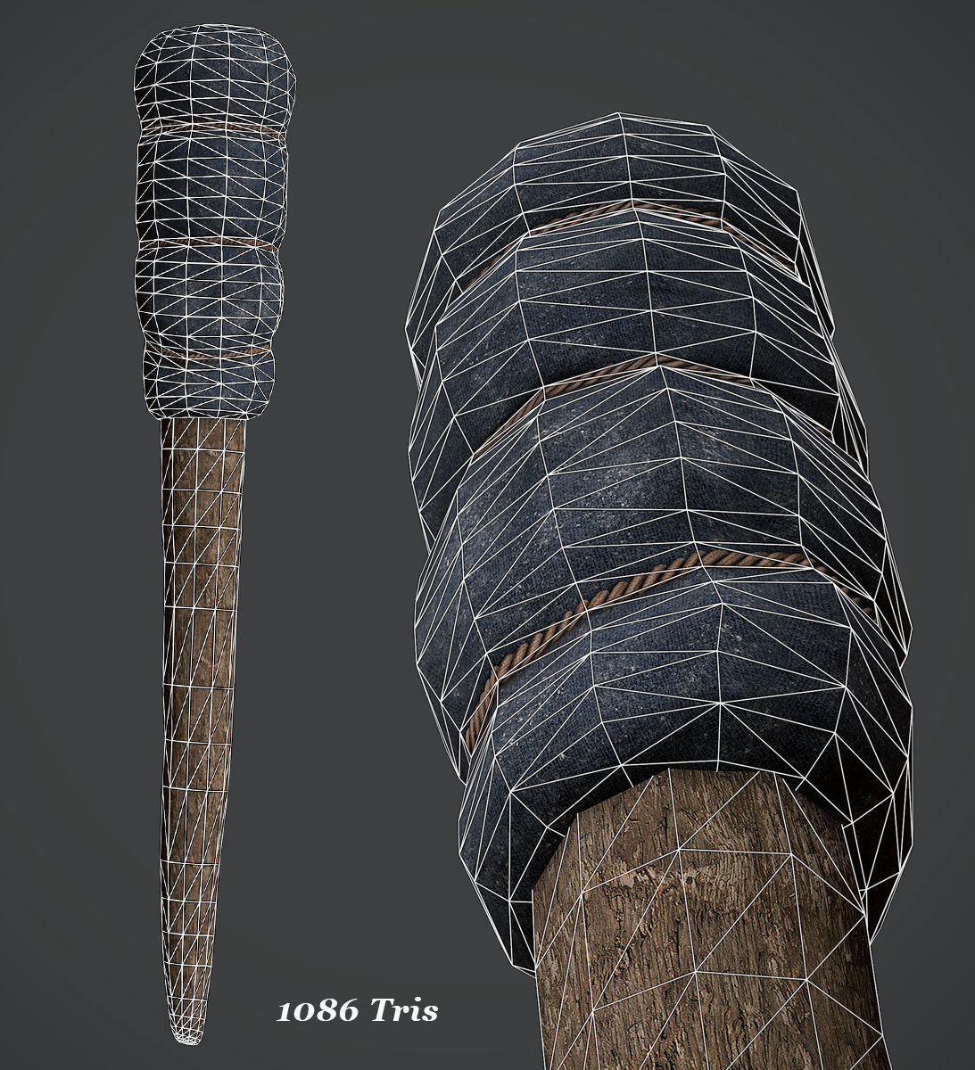 Wrapped Medieval Torch Low-poly 3D model_2