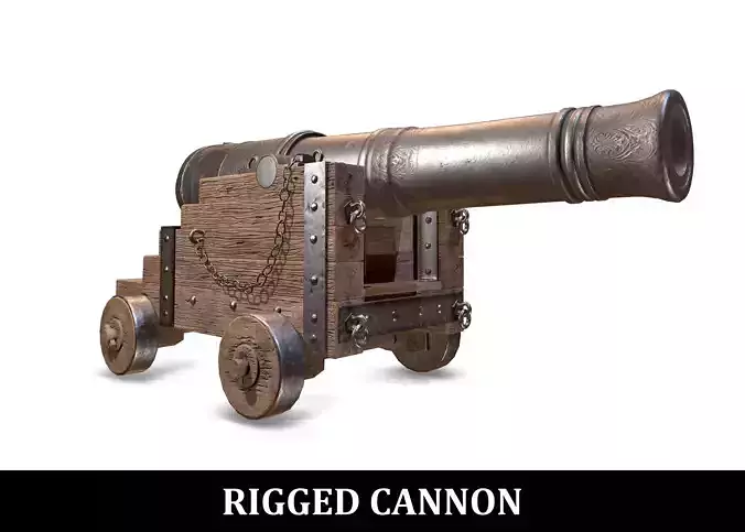 RIGGED PBR War Cannon  Low-poly 3D model