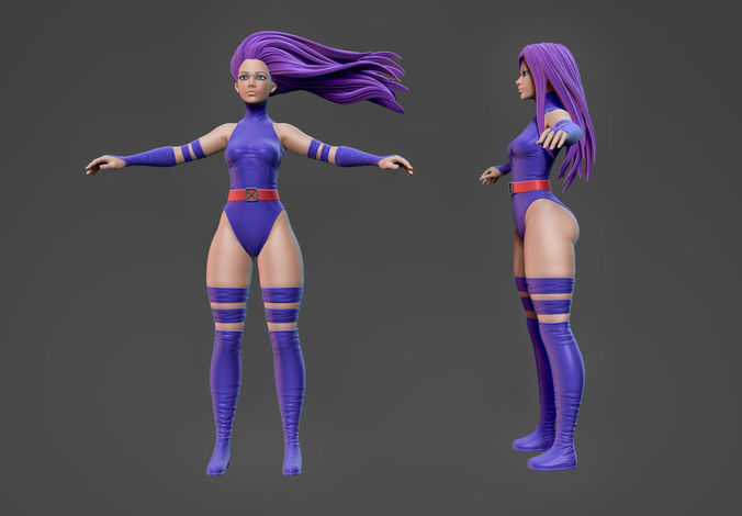 Psylocke woman with hair and stockings 3D model