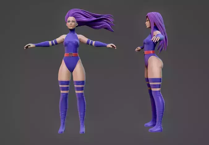 Psylocke woman with hair and stockings