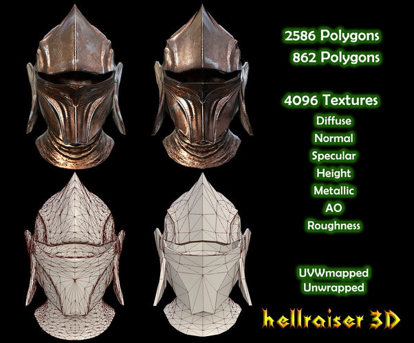 Medieval Helmet - PBR - Textured - 2 Objects Low-poly 3D model