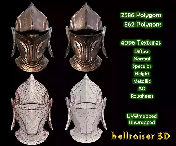 Medieval Helmet - PBR - Textured - 2 Objects