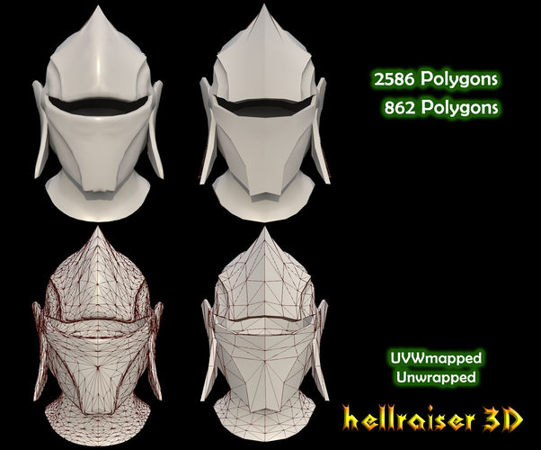 Medieval Helmet - 2 Objects Low-poly 3D model
