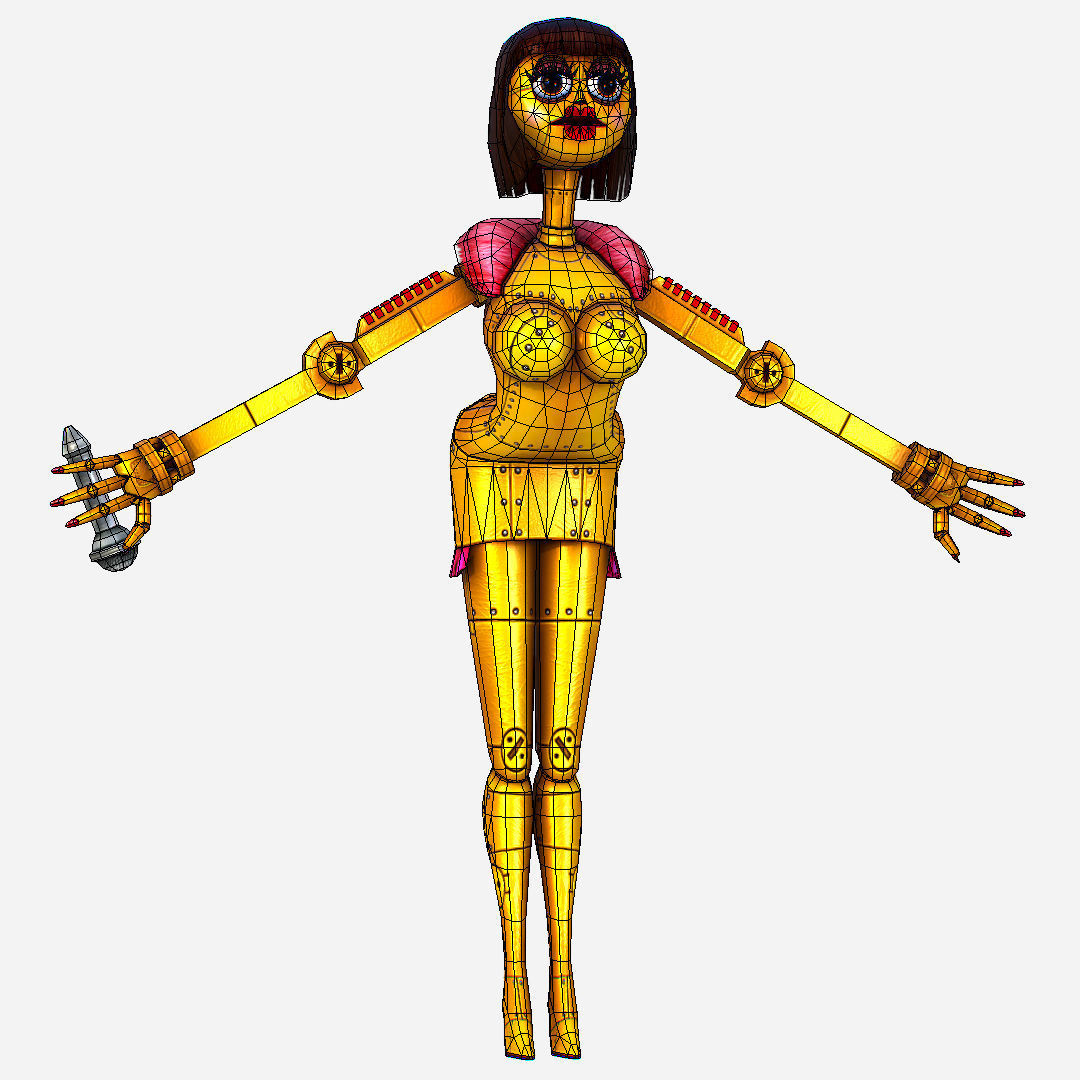 Golden Musical Robot Drone - Babe G1 Low-poly 3D model_7