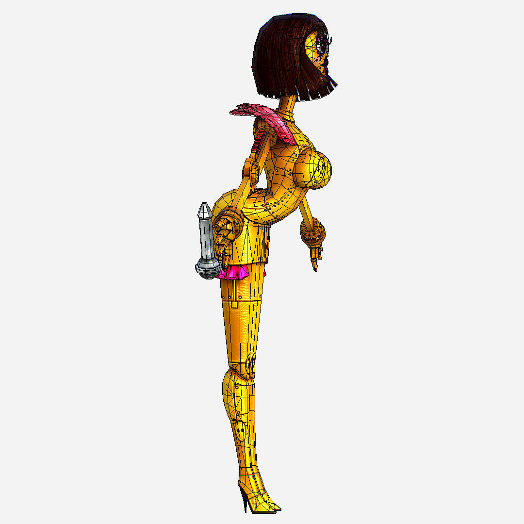 Golden Musical Robot Drone - Babe G1 Low-poly 3D model_11