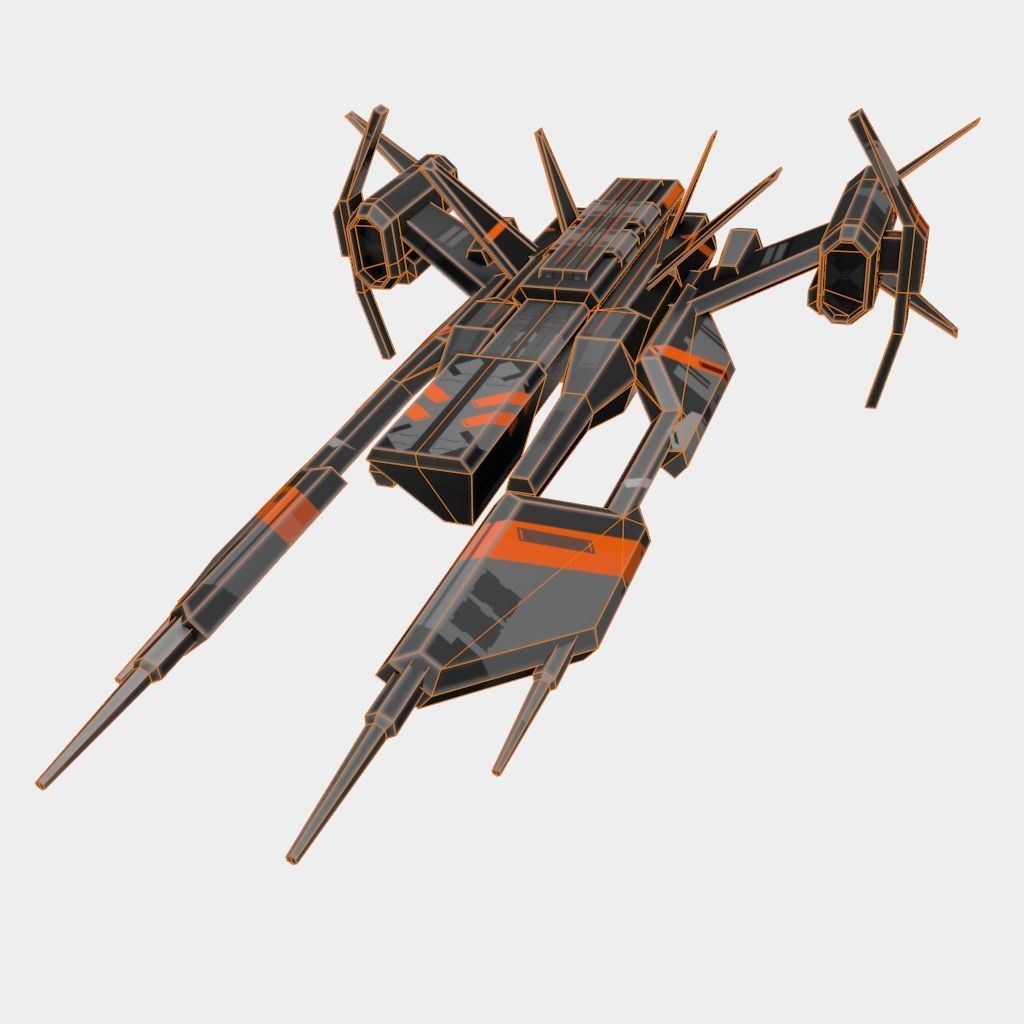 Spaceship with orange and stripes Low-poly 3D model_11