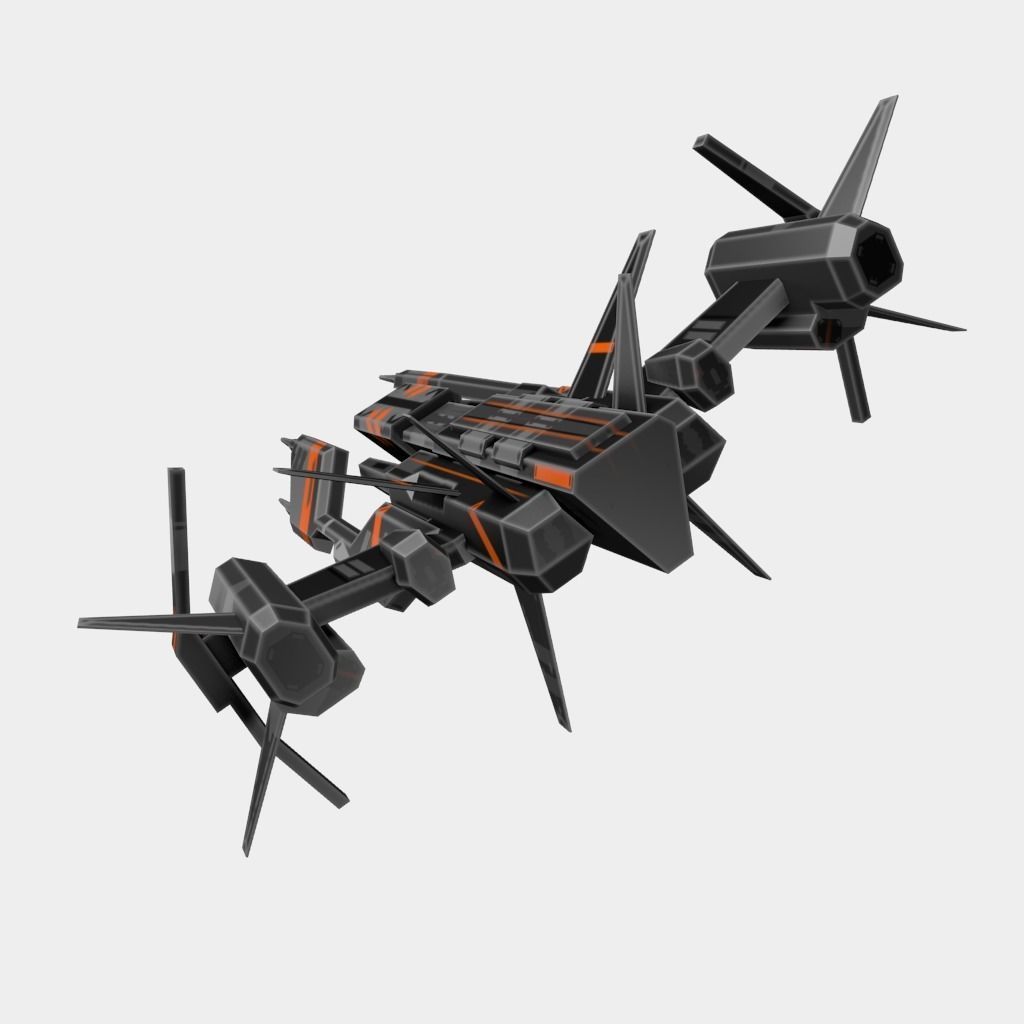 Spaceship with orange and stripes Low-poly 3D model_2