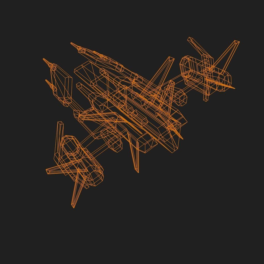 Spaceship with orange and stripes Low-poly 3D model_18