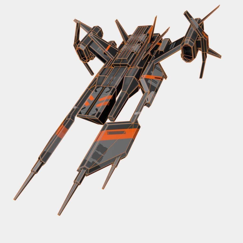 Spaceship with orange and stripes Low-poly 3D model_9