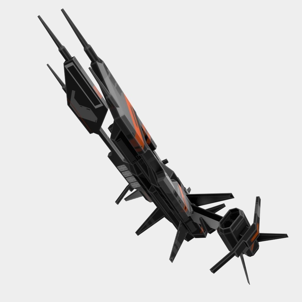 Spaceship with orange and stripes Low-poly 3D model_4