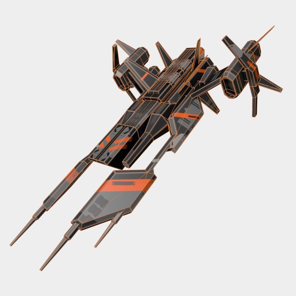 Spaceship with orange and stripes Low-poly 3D model_7