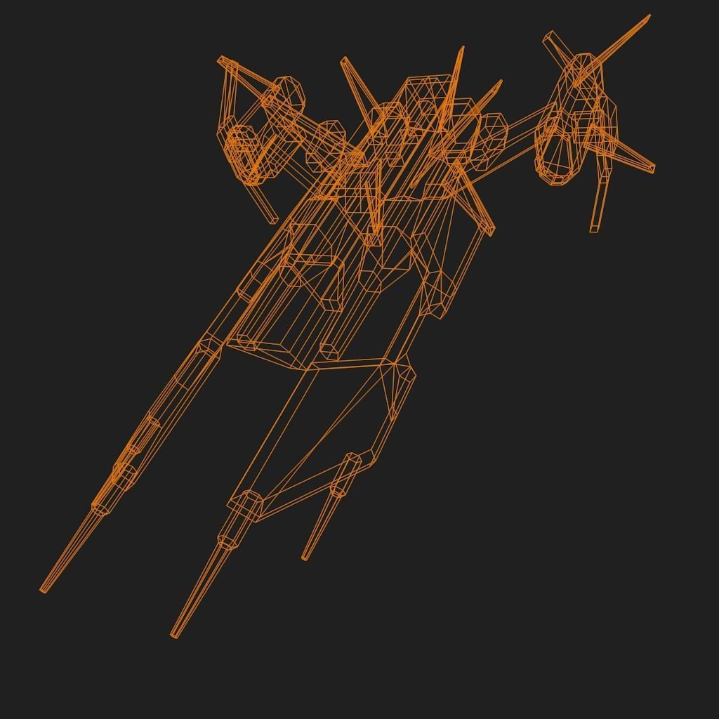 Spaceship with orange and stripes Low-poly 3D model_16