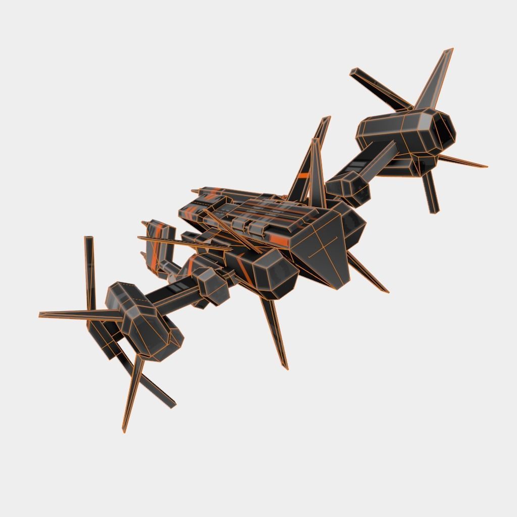 Spaceship with orange and stripes Low-poly 3D model_8