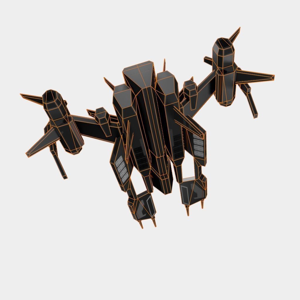 Spaceship with orange and stripes Low-poly 3D model_13