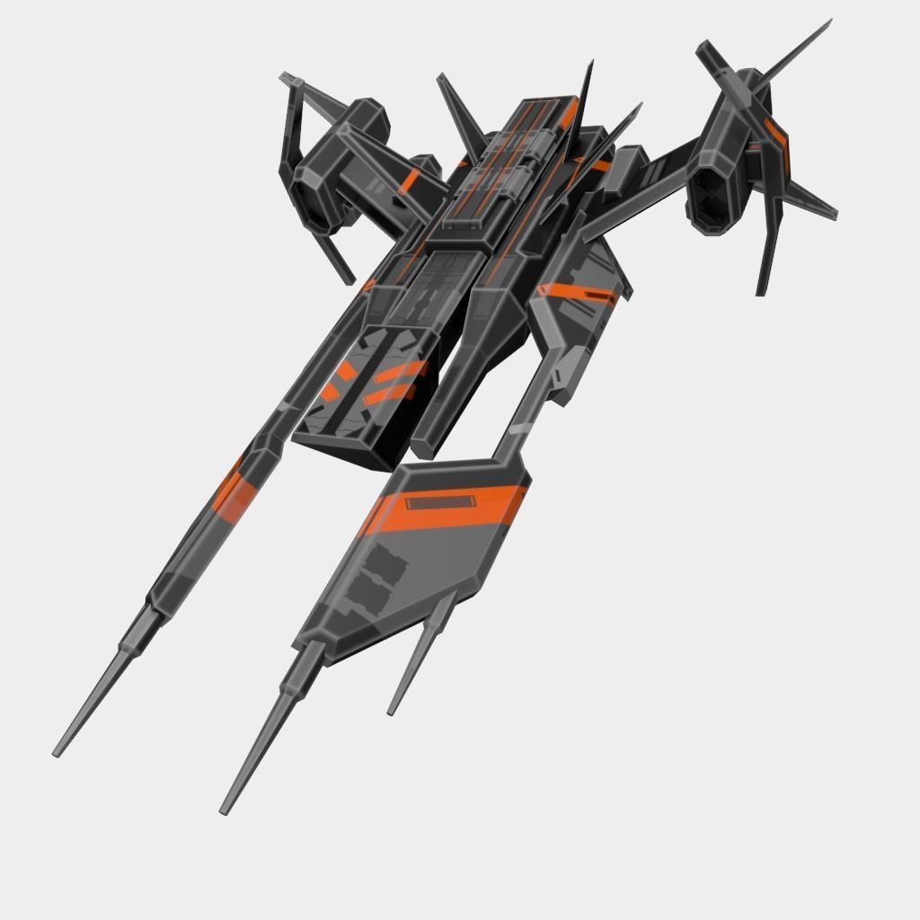 Spaceship with orange and stripes Low-poly 3D model_3