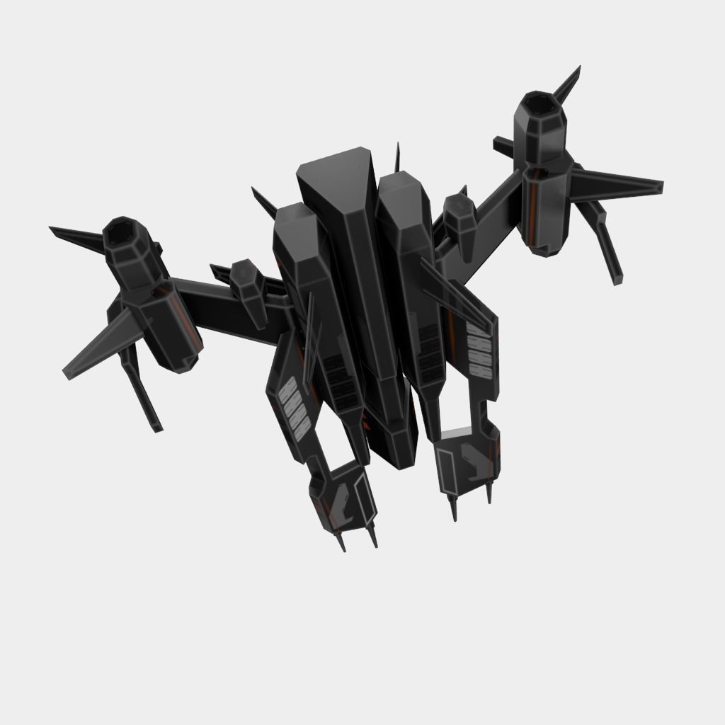 Spaceship with orange and stripes Low-poly 3D model_5