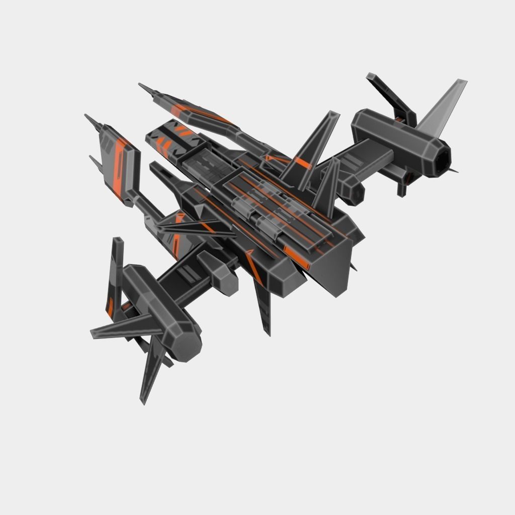 Spaceship with orange and stripes Low-poly 3D model_1
