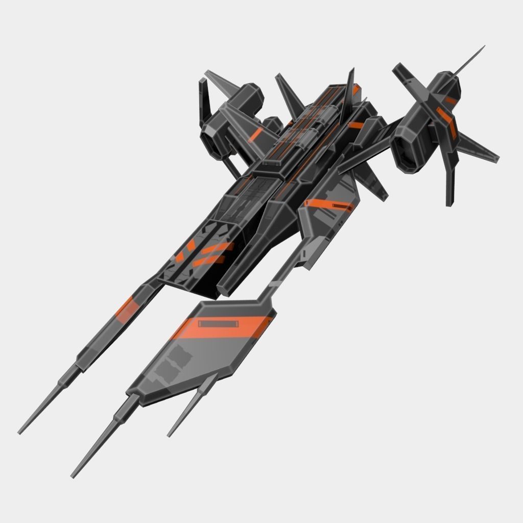 Spaceship with orange and stripes Low-poly 3D model_6