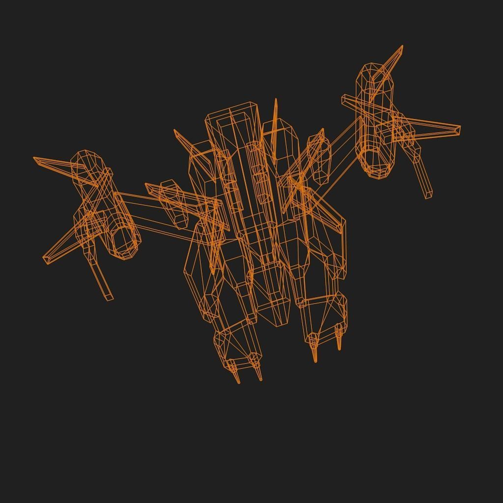 Spaceship with orange and stripes Low-poly 3D model_19