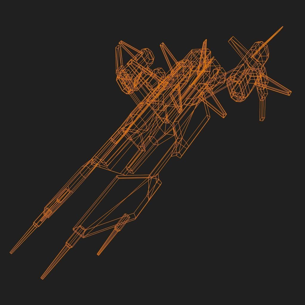 Spaceship with orange and stripes Low-poly 3D model_20