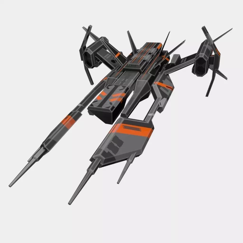 Spaceship with orange and stripes Low-poly 3D model_0