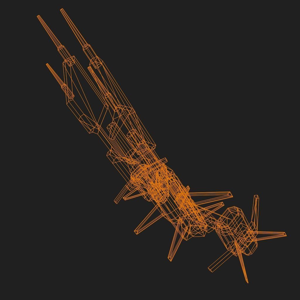 Spaceship with orange and stripes Low-poly 3D model_17