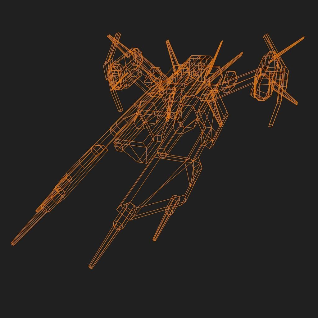 Spaceship with orange and stripes Low-poly 3D model_14