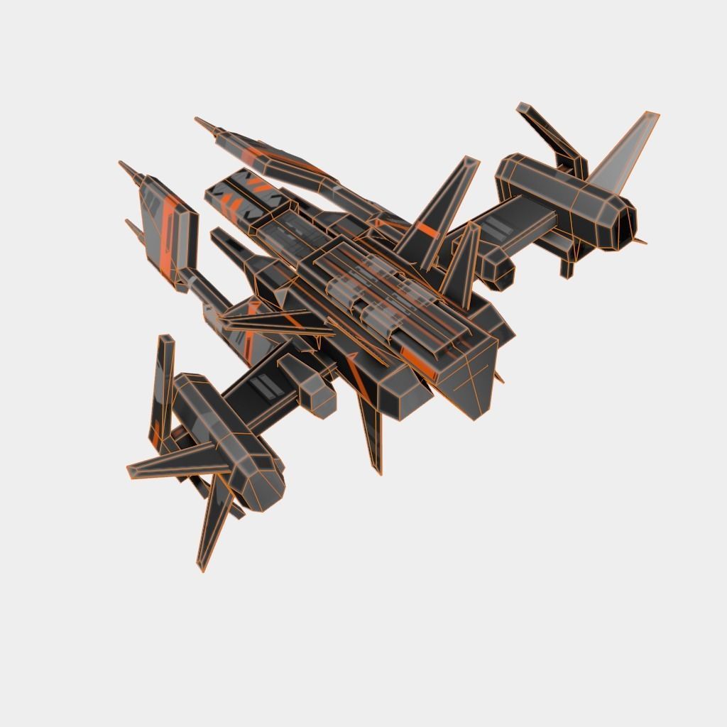 Spaceship with orange and stripes Low-poly 3D model_10