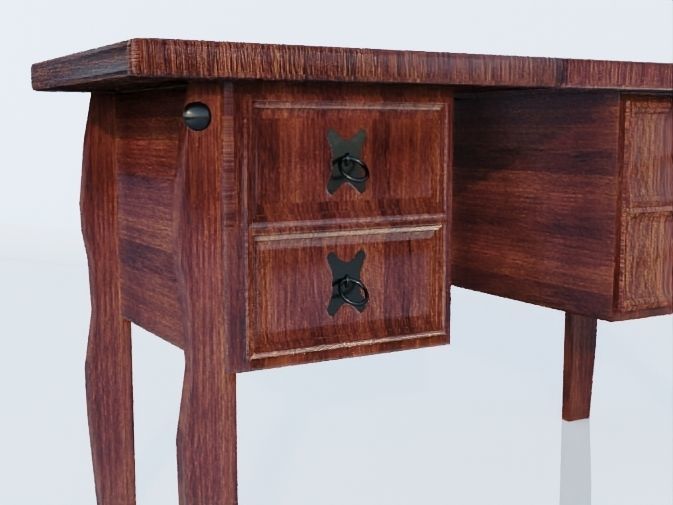 Writing Desk Rustic Wood 3D model_12