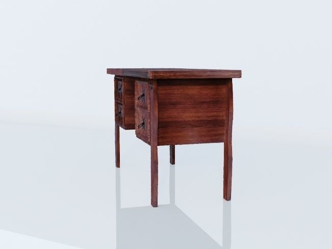 Writing Desk Rustic Wood 3D model_2