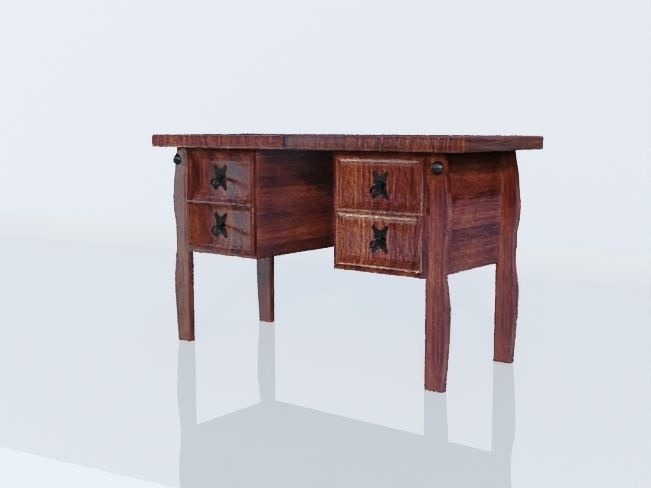 Writing Desk Rustic Wood 3D model_1