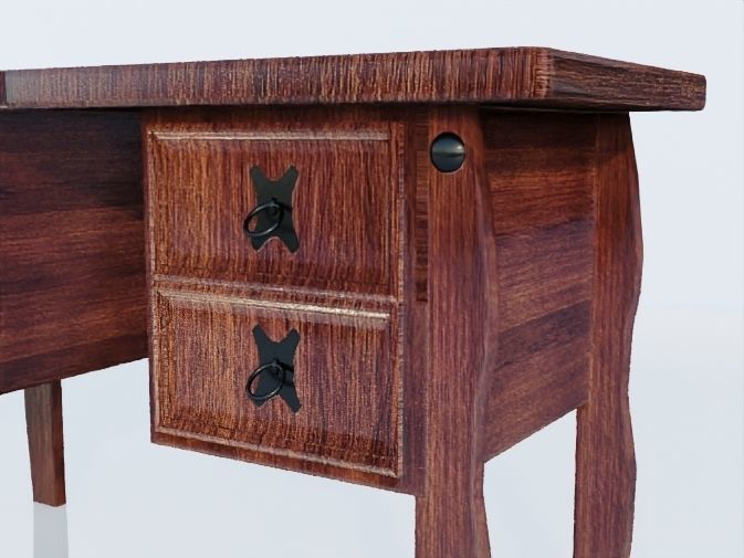 Writing Desk Rustic Wood 3D model_17