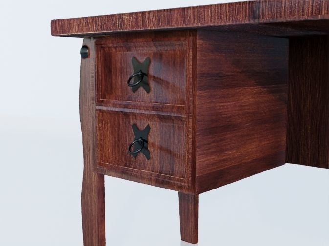 Writing Desk Rustic Wood 3D model_13